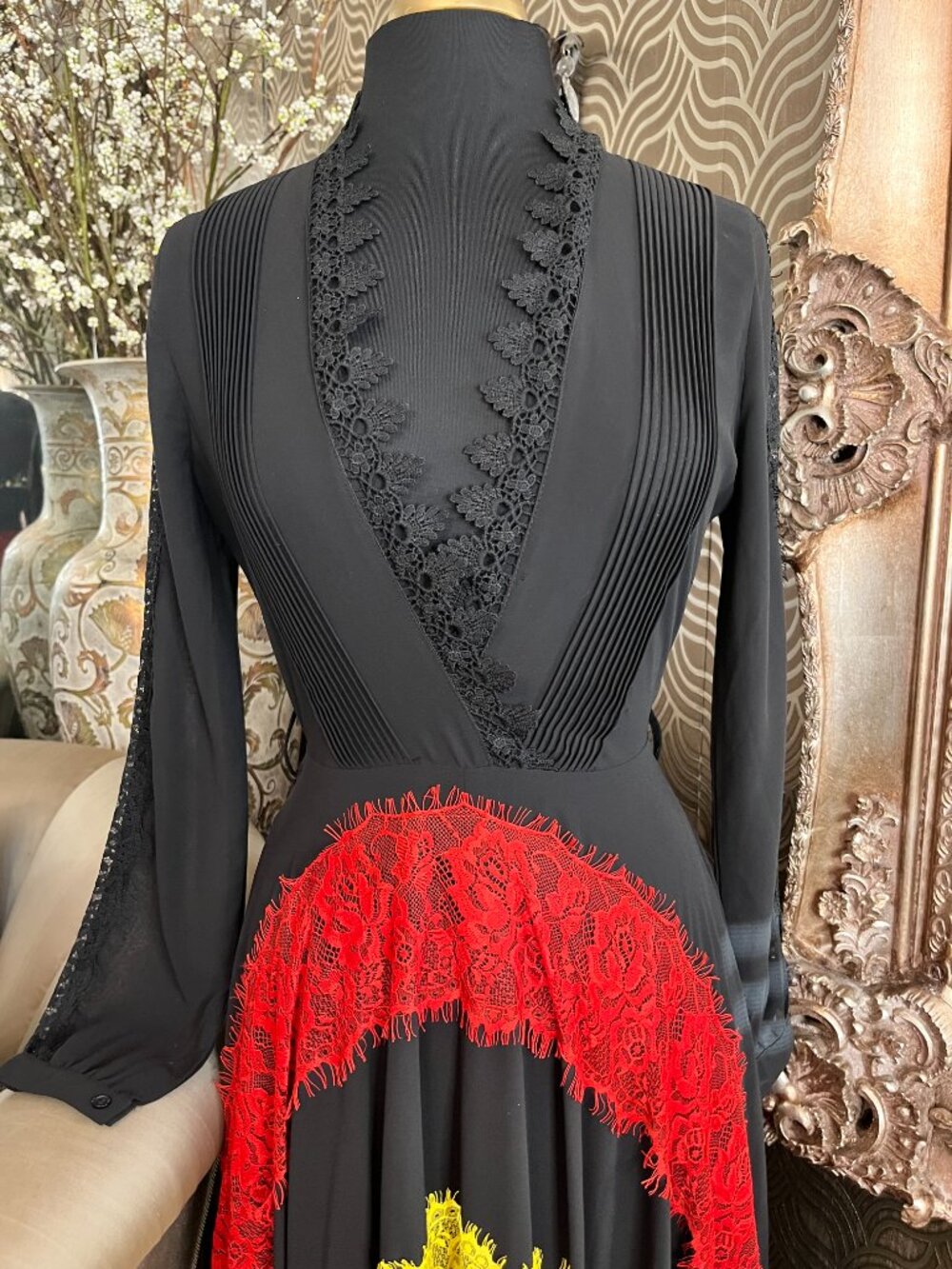 Latiste pleated bodice rainbow lace black maxi dress - Picture 4 of 5